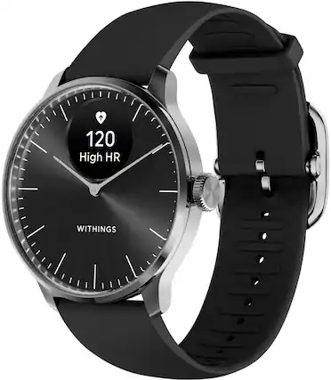 Front. Withings - ScanWatch Light - Daily Health Hybrid Smartwatch - 37mm - Black/Silver.
