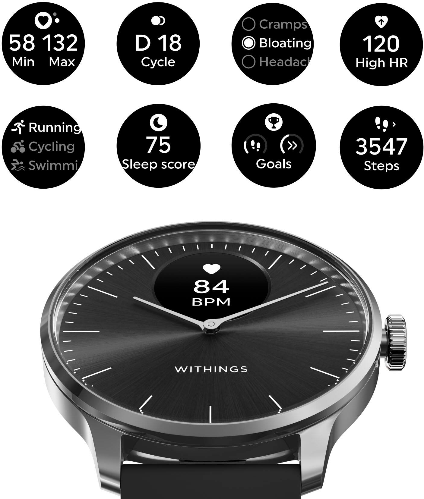 Alt View 1. Withings - ScanWatch Light -  Daily Health Hybrid Smartwatch - 37mm - Black/Silver.