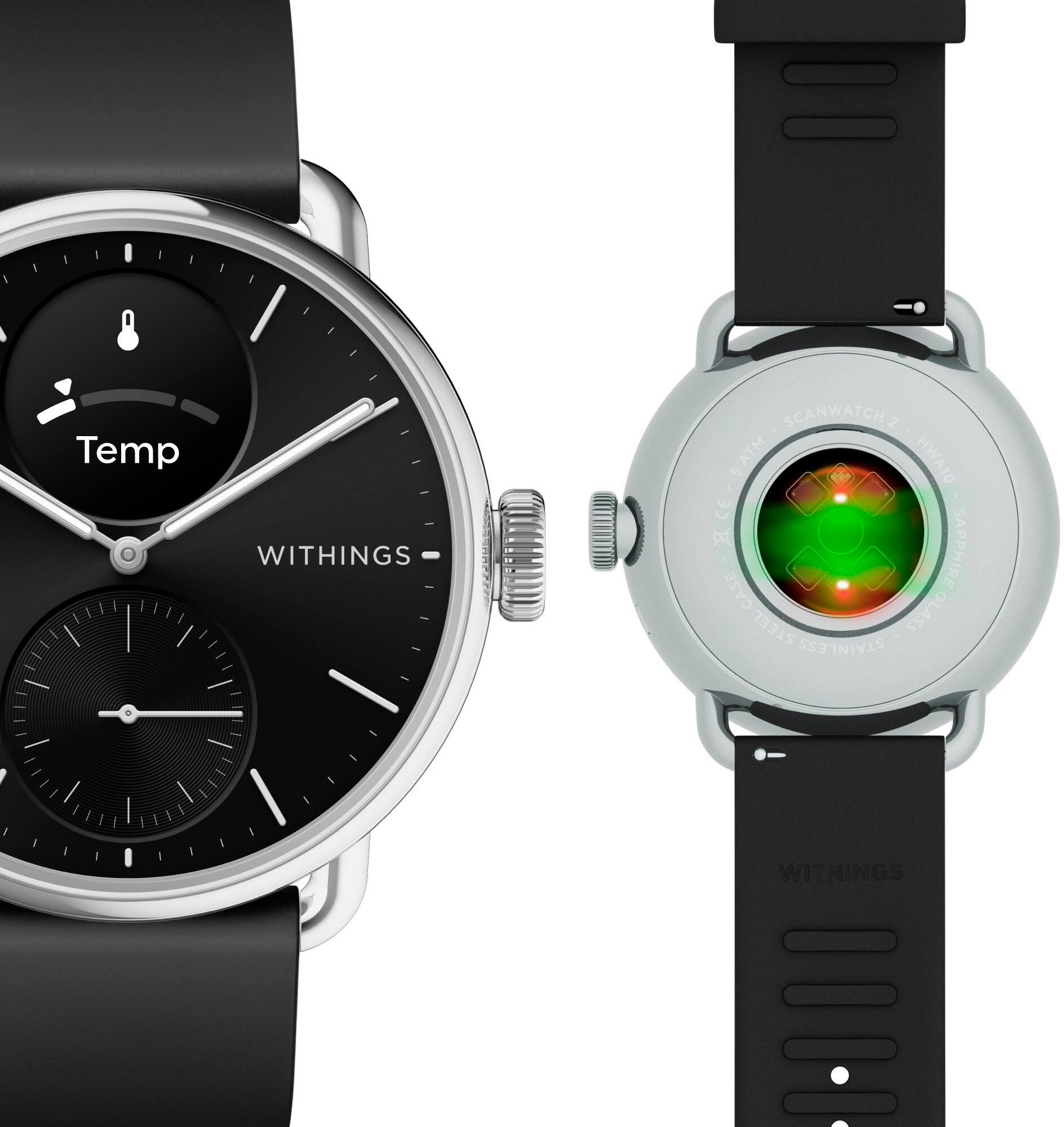 Back. Withings - ScanWatch 2 - Heart Health Hybrid Smartwatch - 38mm - Black/Silver.