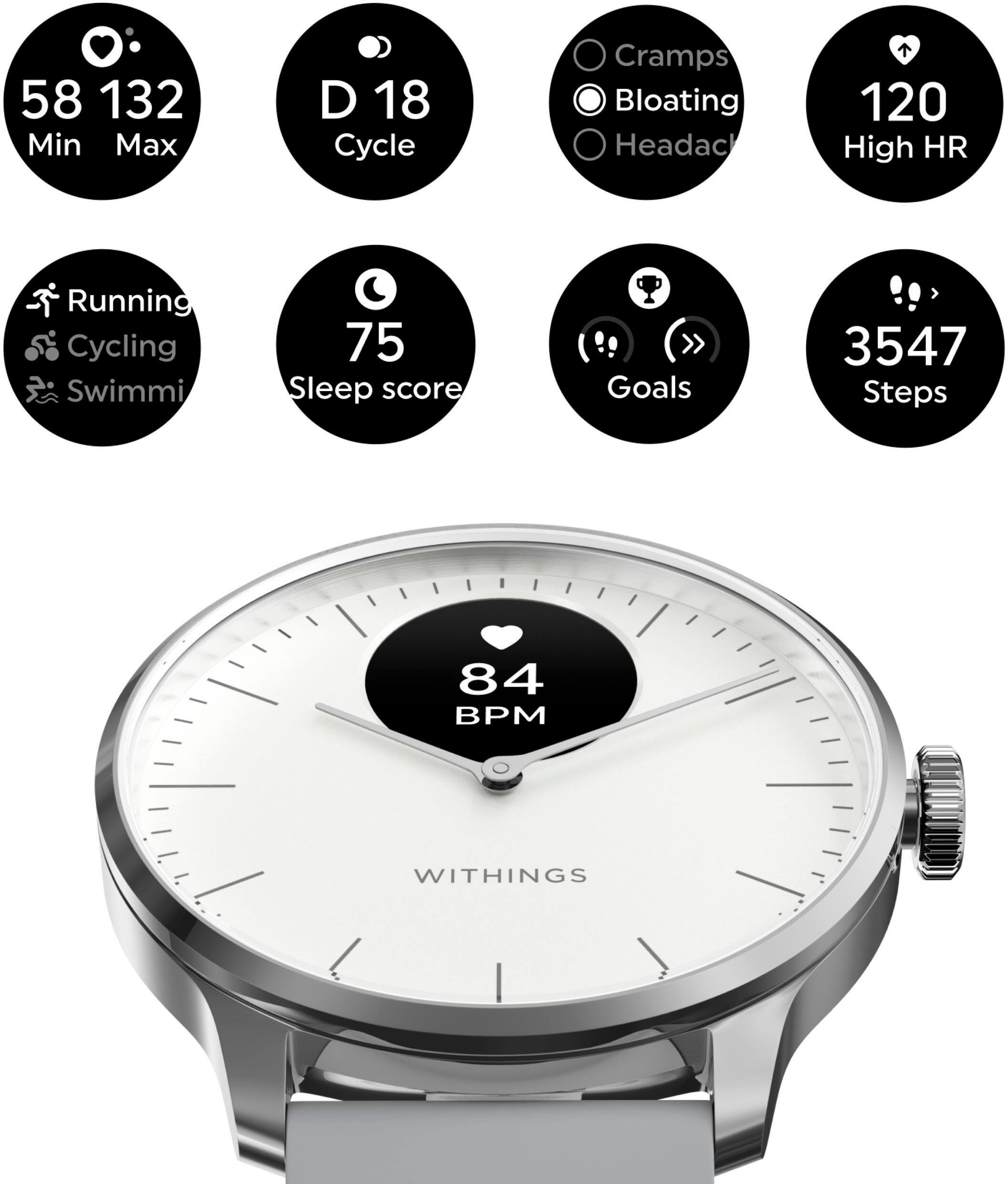 Back. Withings - ScanWatch Light -  Daily Health Hybrid Smartwatch - 37mm - White/Silver.