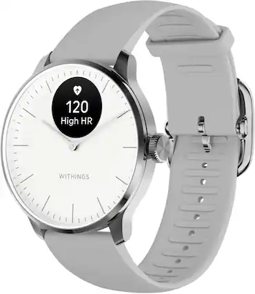 Front. Withings - ScanWatch Light - Daily Health Hybrid Smartwatch - 37mm - White/Silver.
