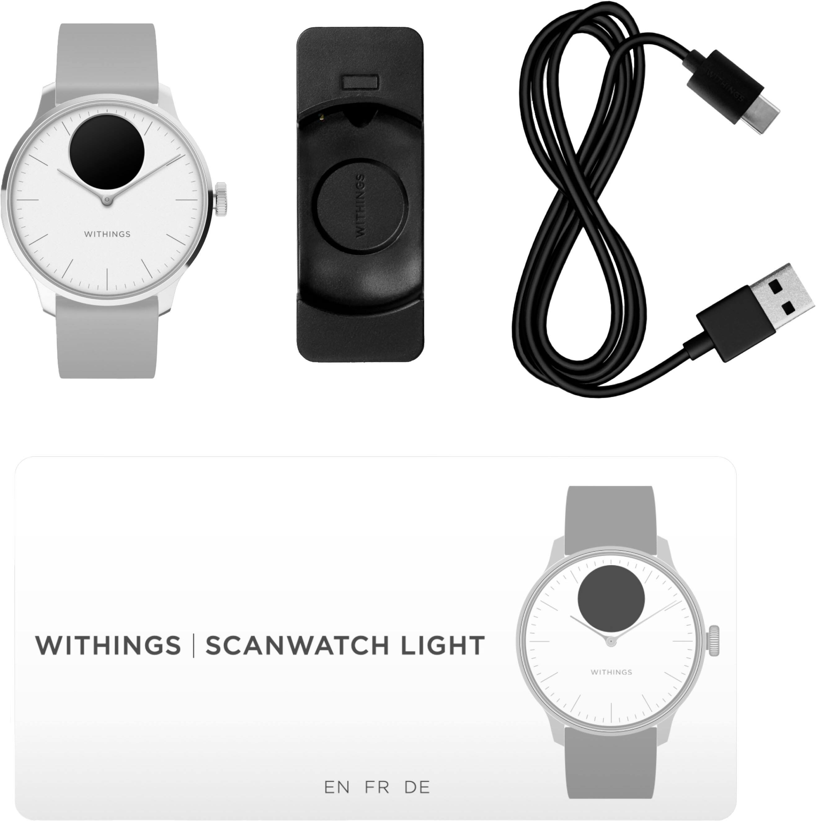 Alt View 2. Withings - ScanWatch Light -  Daily Health Hybrid Smartwatch - 37mm - White/Silver.