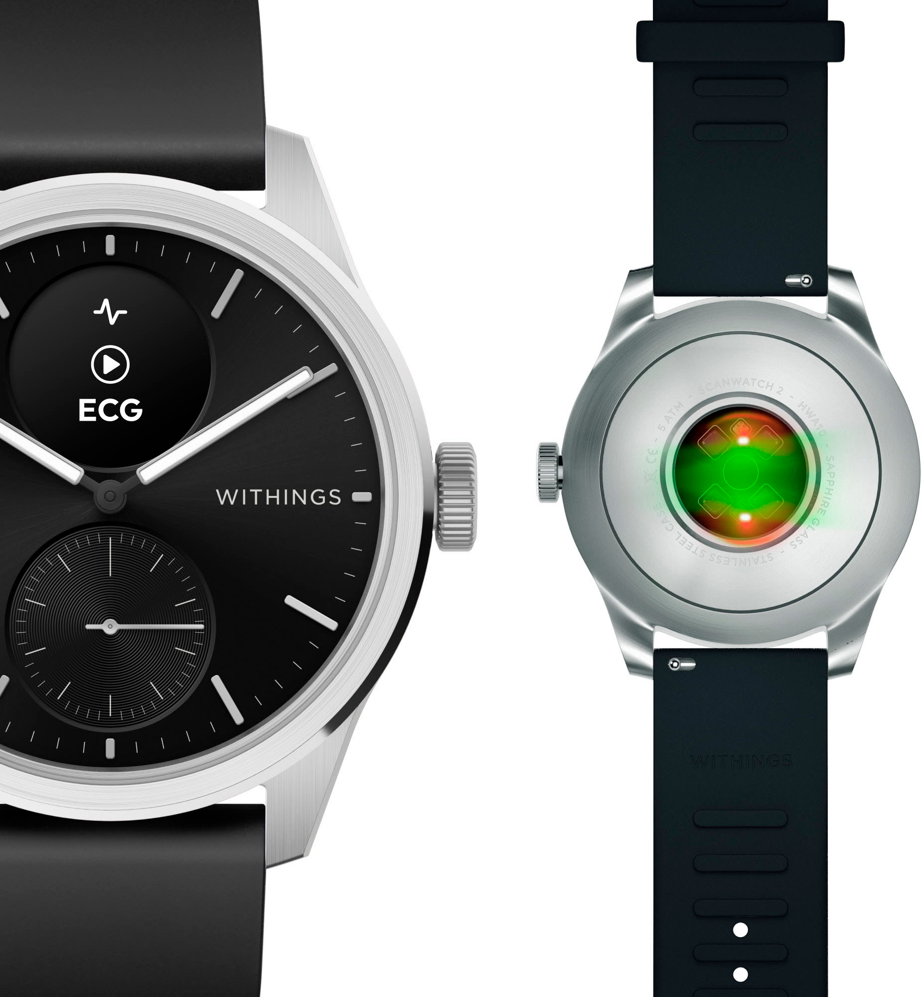 Withings ScanWatch 2 - Heart Health Hybrid Smartwatch, 42mm - Black
