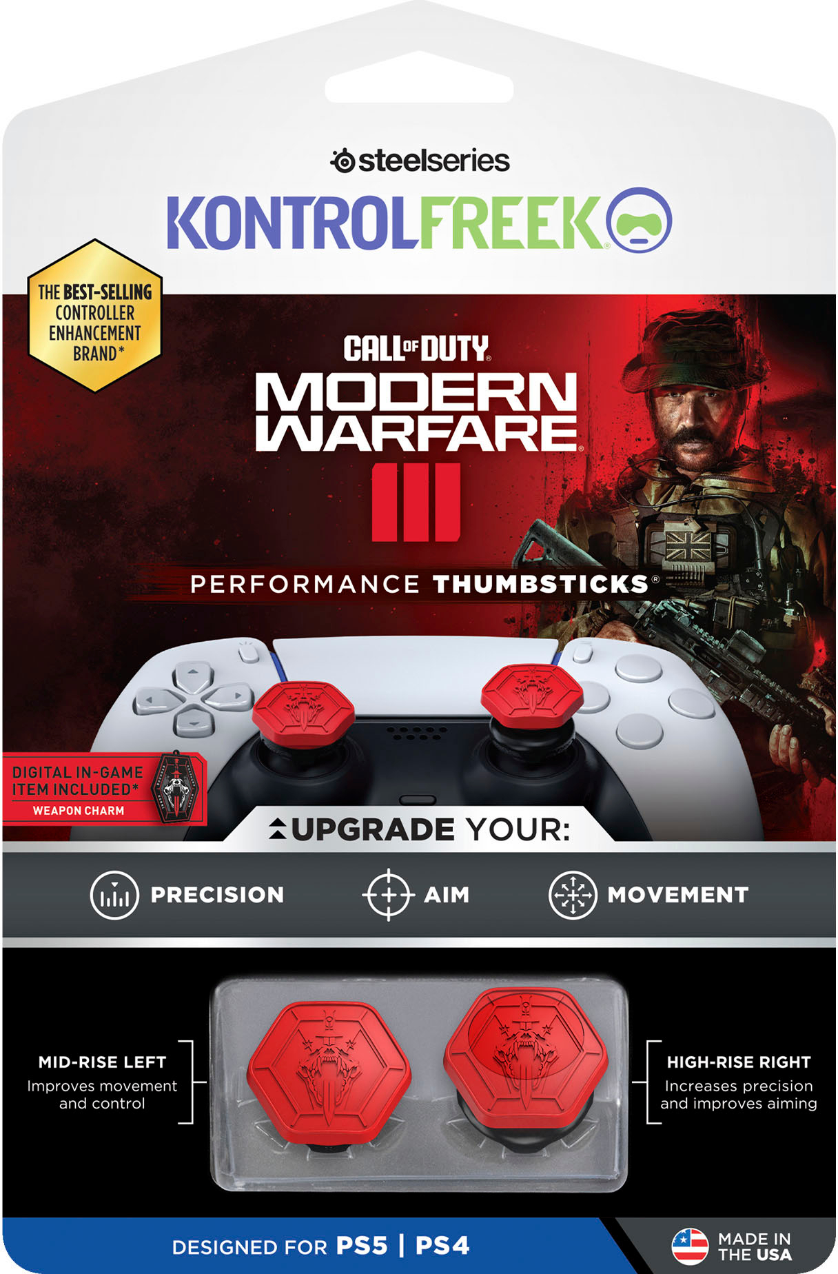 Angle View: KontrolFreek - Call of Duty Modern Warfare III Performance Thumbsticks PS5 and PS4 - Red