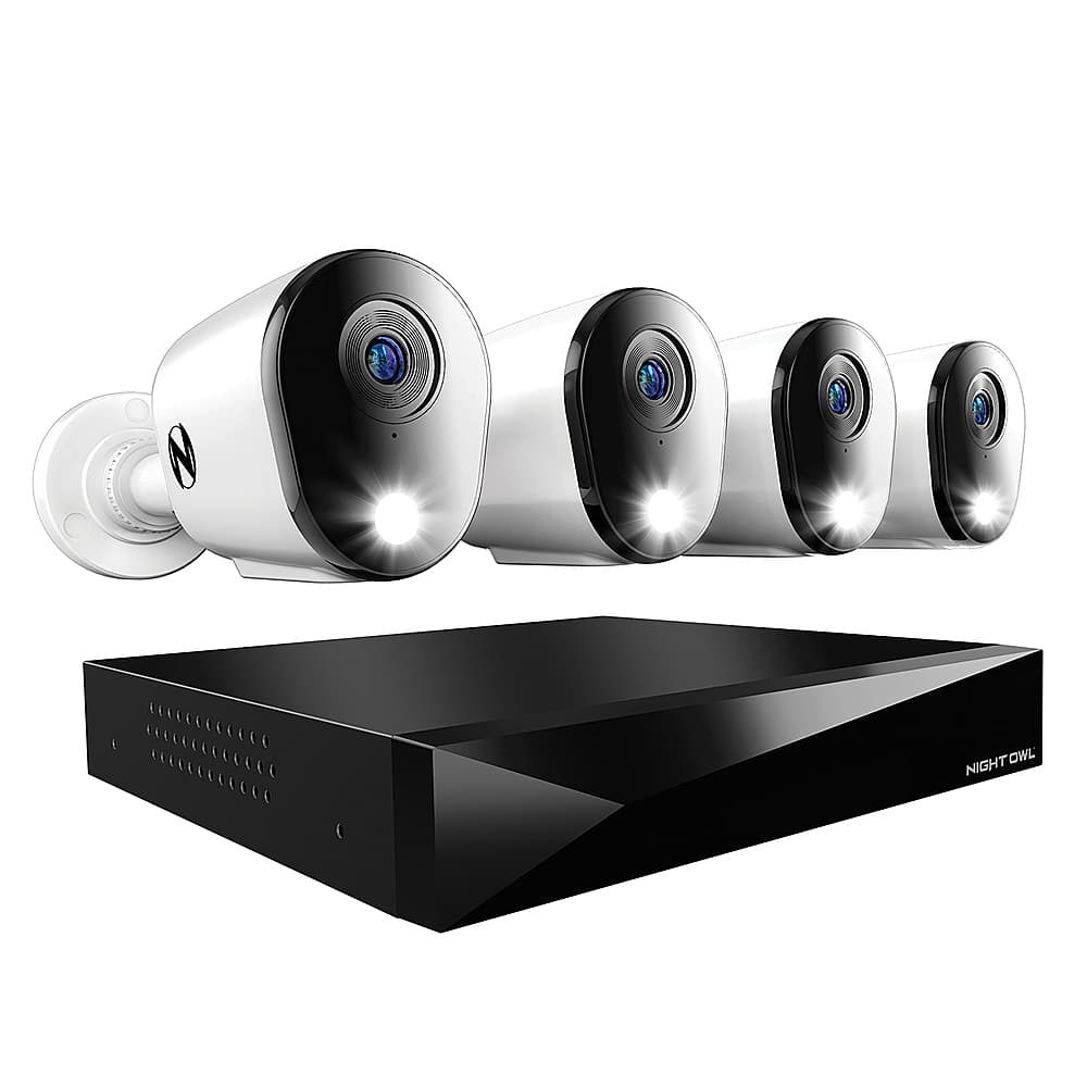 Front. Night Owl - 12 Channel 4 Camera Indoor/Outdoor Wired 2K 2TB DVR Security System with 2-way Audio - White.