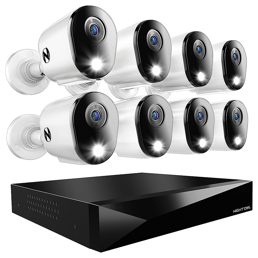 Front. Night Owl - 12 Channel 8 Camera Indoor/Outdoor Wired 2K 2TB DVR Security System with 2-way Audio - White.