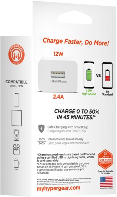 HyperGear - High Speed 12W USB Wall Charger for iPhones & Tablets - White_3