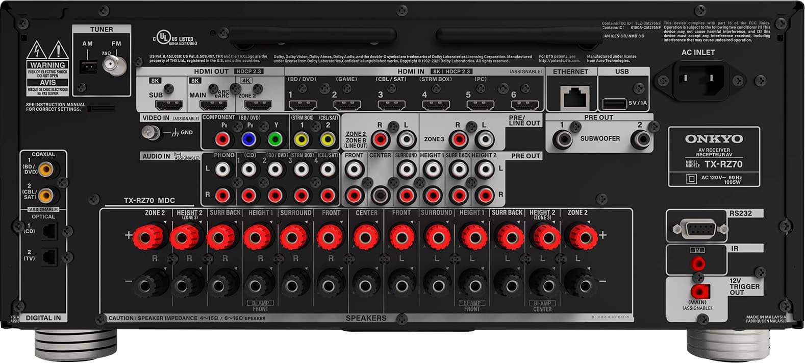 Back. Onkyo - Onkyo TX-RZ70 11.2 Channel AV Receiver - Black.