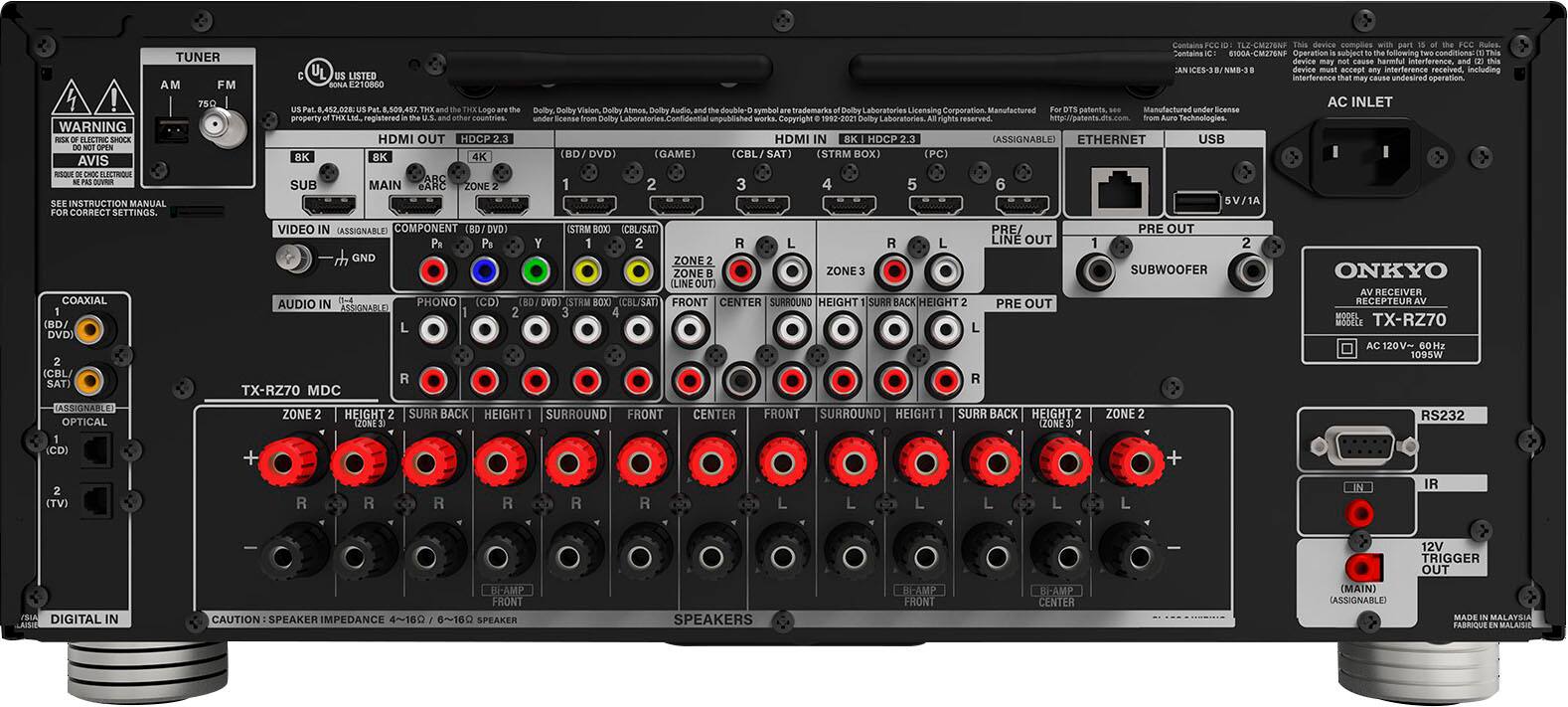 Back. Onkyo - Onkyo TX-RZ70 11.2 Channel AV Receiver - Black.