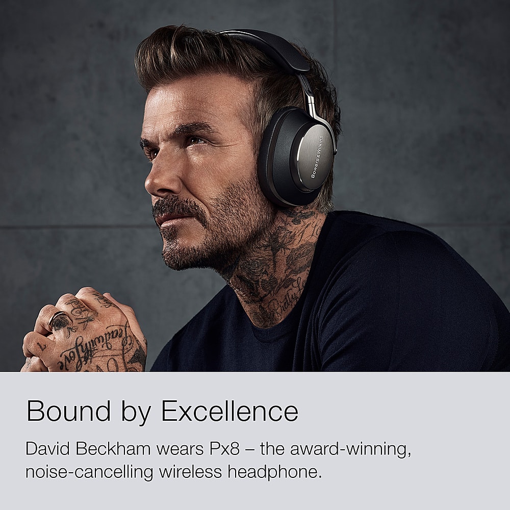 Bound by Excellence David Beckham wears Px8 - the award-winning, noise-cancelling wireless headphone.