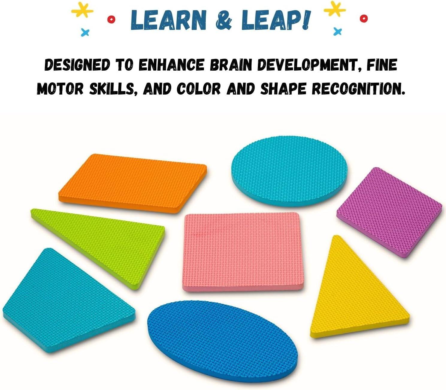 LEARN & LEAP! DESIGNED TO ENHANCE BRAIN DEVELOPMENT, FINE MOTOR SKILLS, AND COLOR AND SHAPE RECOGNITION.