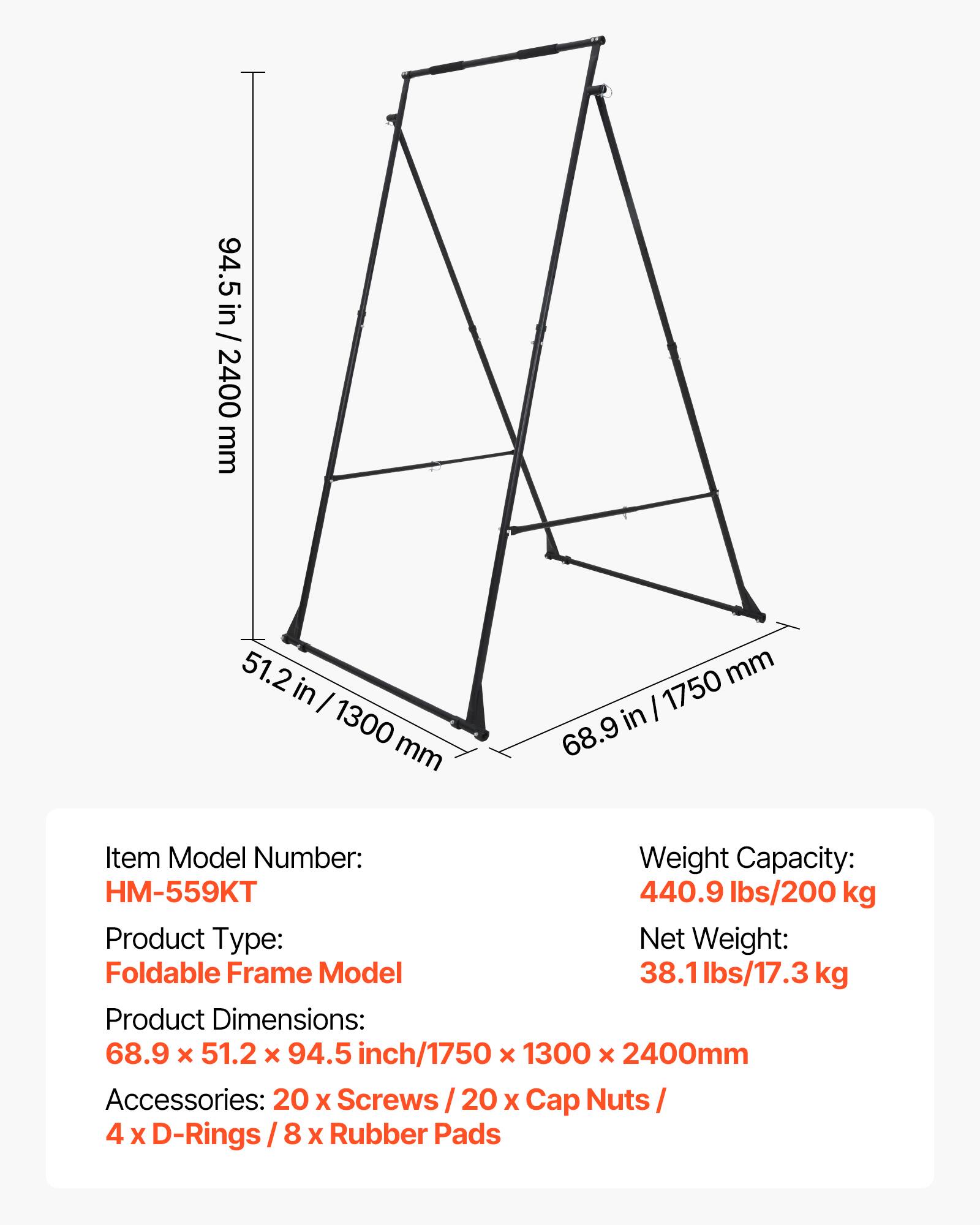 VEVOR Yoga Stand Frame, Max 440.9 lbs Load Swing Stand, Triangular