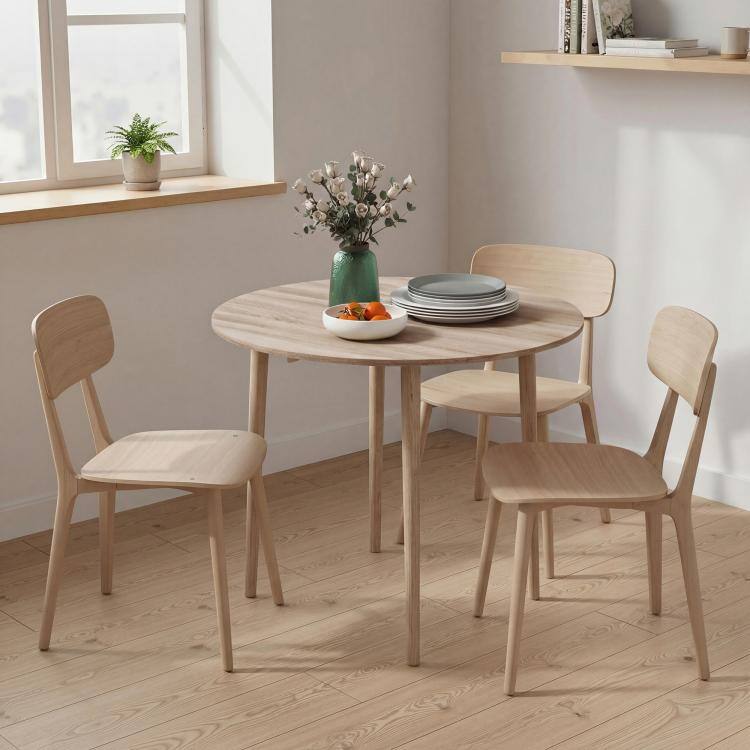 Alt View 7. PULUZ - Folding Dining Table, Round Drop Leaf Kitchen Table for Small Spaces with Wood Legs - Oak Color.