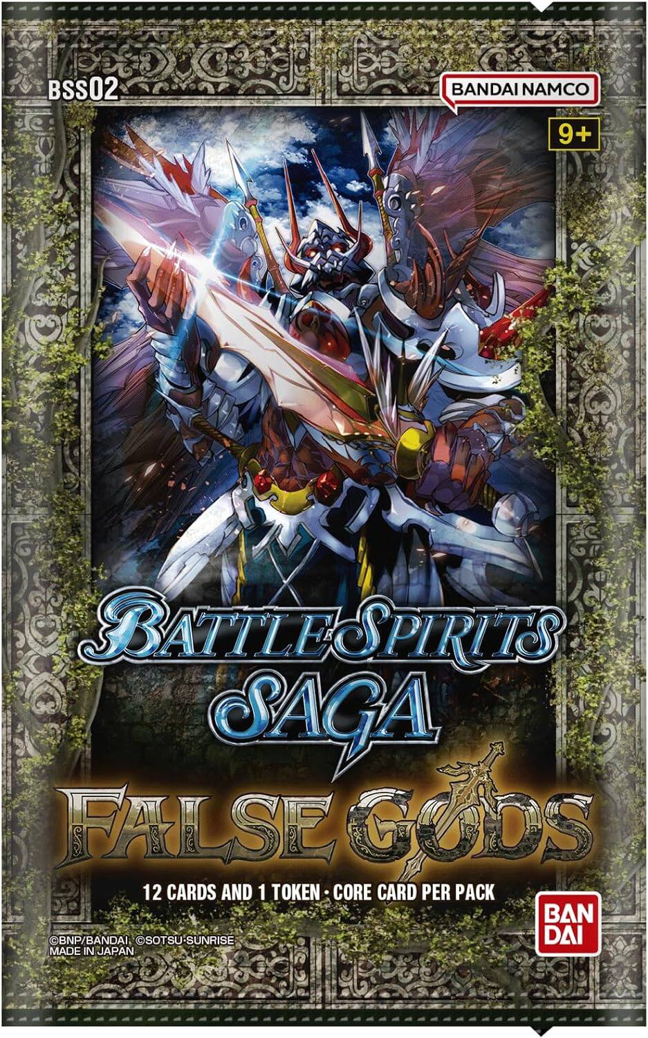 BSS02 BANDAI NAMCO 9+ BATTLESPIRITS SAGA FALSE GODS 12 CARDS AND 1 TOKEN CORE CARD PER PACK BAN BNP/BANDAI SOTSU-SUNRISE MADE IN JAPAN