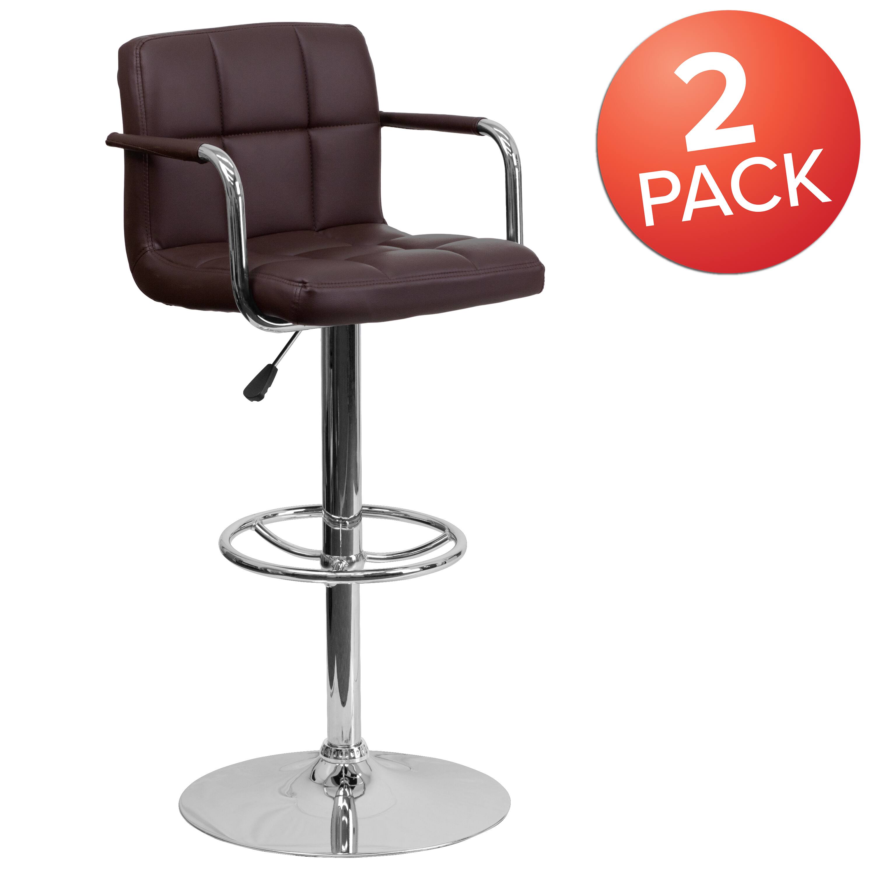 Alt View 2. Emma + Oliver - Adjustable Bar Stools | Set of 2 Counter Height Barstools with Back and Armrest - Brown.