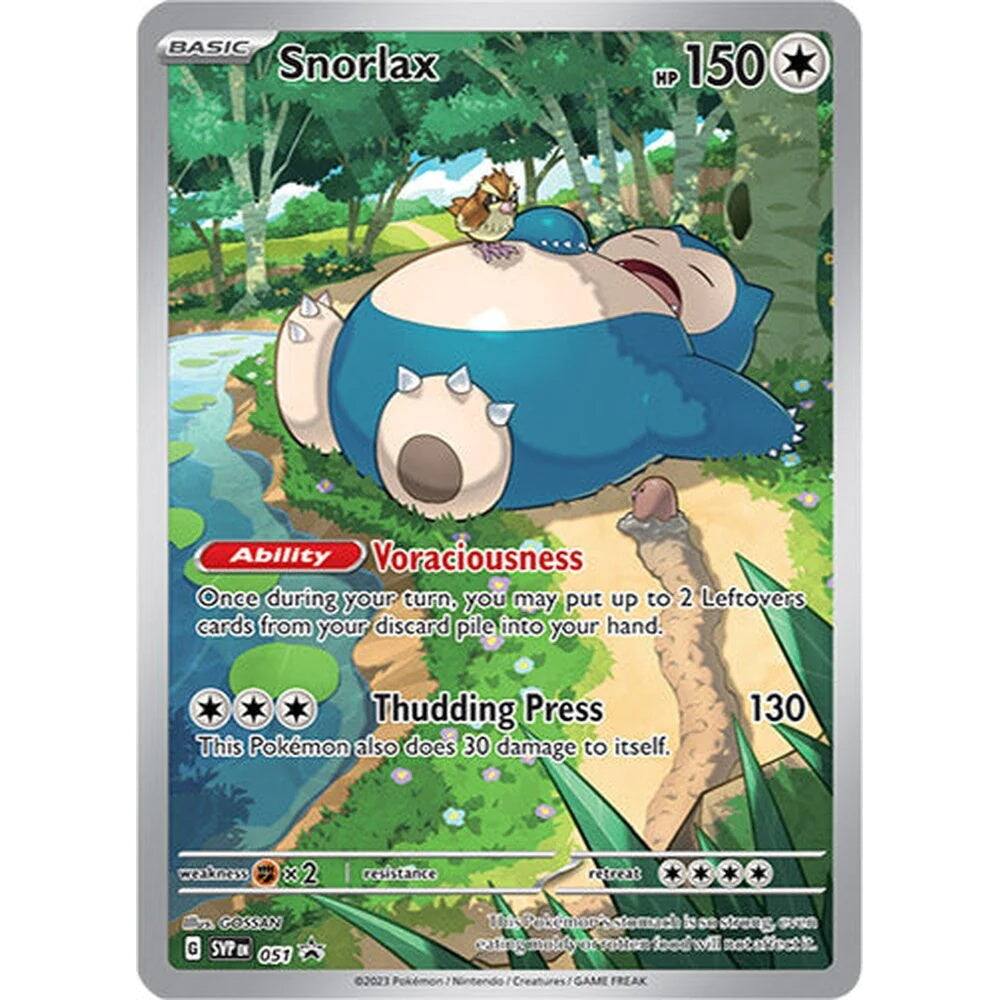 BASIC Snorlax  
HP 150  

Ability: Voraciousness  
Once during your turn, you may put up to 2 Leftovers cards from your discard pile into your hand.  

Thudding Press  
This Pokémon also does 30 damage to itself.  

Weakness: ×2  
Resistance:  

Gossan  
G SYM 051  
©2023 Pokémon / Nintendo / Creatures / GAME FREAK
