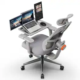 Newtral - Ergonomic Office Chair with Detachable Laptop Table, Auto-Following Backrest & Headrest, 4D Adjustable Armrests - Gray