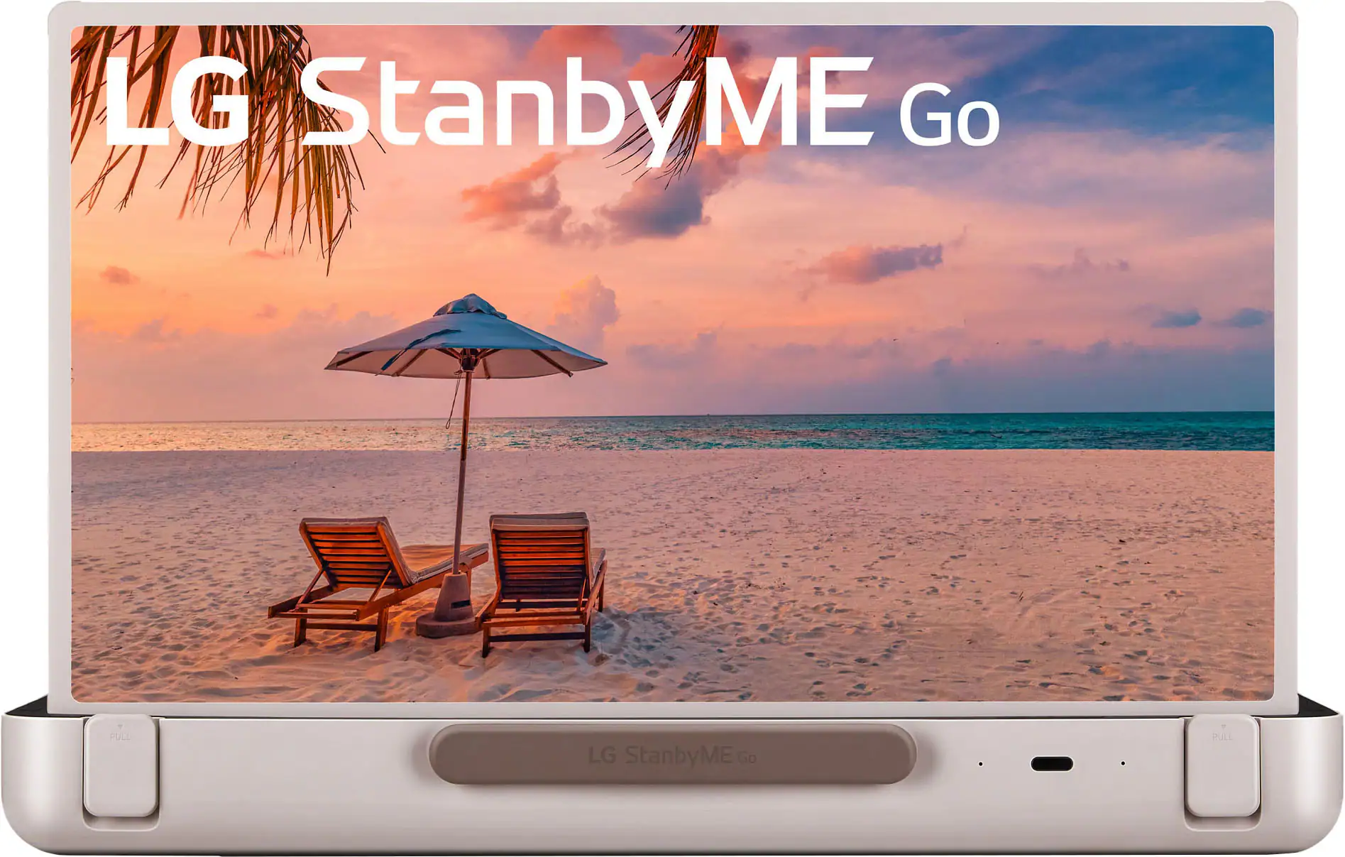 Front. LG - StanbyME Go 27” Class LED Full HD Smart webOS Touch Screen with Briefcase Design - Beige.