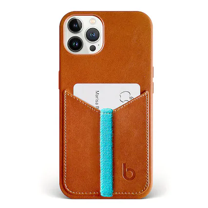 Front. Bluebonnet - Leather Wallet Case for Apple iPhone 13 Pro - Saddle Tan.