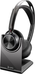 HP - Poly Voyager Focus 2 Wireless Noise Cancelling On-Ear Headset with Charge Stand - Black - Front_Zoom
