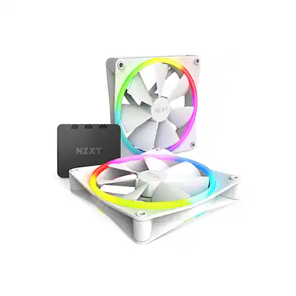Front. NZXT - F140 Duo RGB 140mm Computer Case Fan with RGB Controller and Fluid Dynamic Bearings (2-pack) - White.