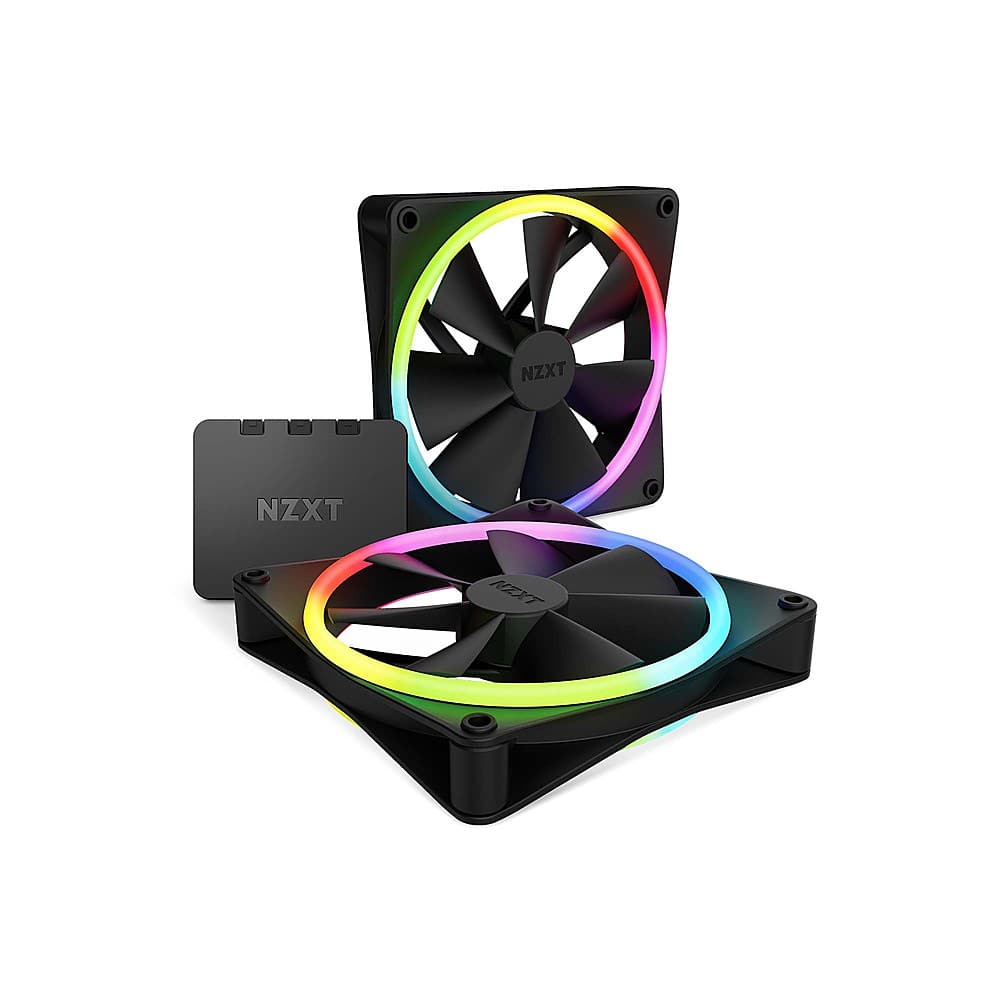 Front. NZXT - F140 Duo RGB 140mm Computer Case Fan with RGB Controller and Fluid Dynamic Bearings (2-pack) - Black.