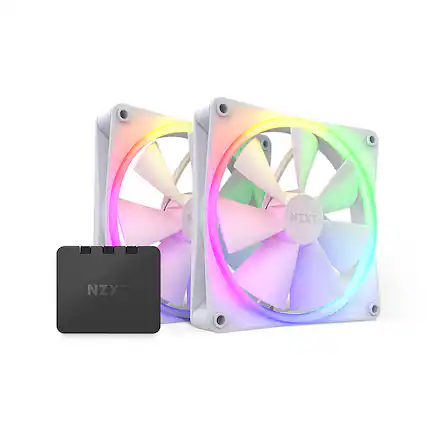 Front. NZXT - F140 RGB 140mm Computer Case Fan with RGB Controller and Fluid Dynamic Bearings (2-pack) - White.