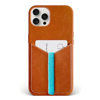 Front. Bluebonnet - Leather Wallet Case for Apple iPhone 15 Pro Max - Saddle Tan.