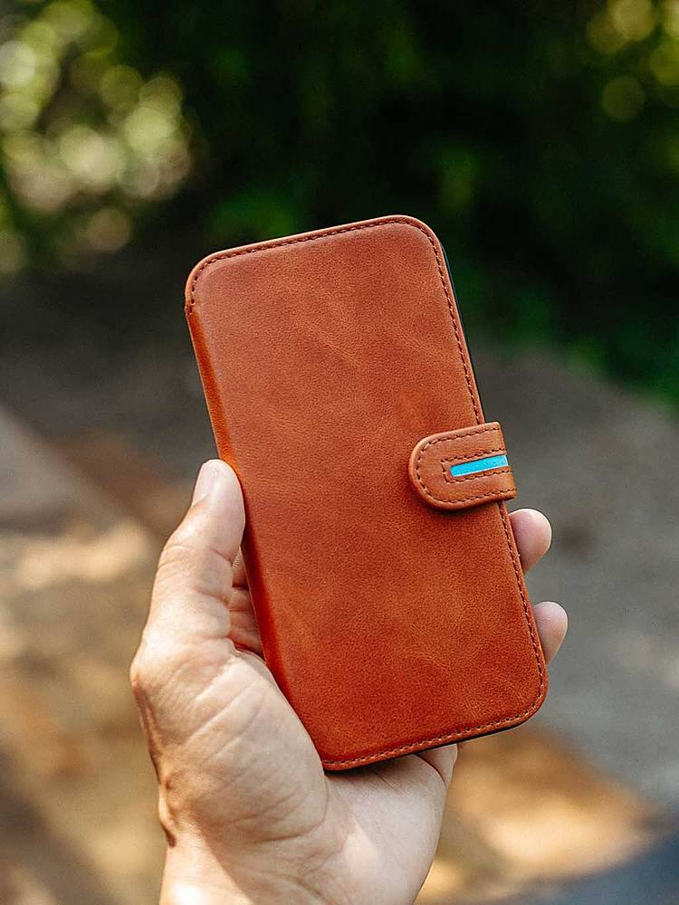 Alt View 1. Bluebonnet - Leather Folio Case for Apple iPhone 13 Pro Max - Tuscan Tan.