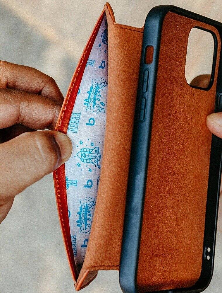 Alt View 3. Bluebonnet - Leather Folio Case for Apple iPhone 13 Pro Max - Tuscan Tan.