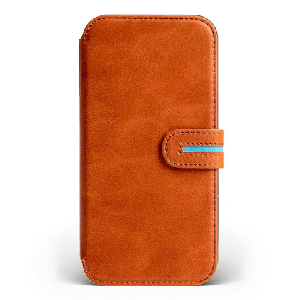 Front. Bluebonnet - iPhone 13 Pro Case Folio, Calfskin Leather, Magsafe Compatible, Wireless Charging, Designed for Organization - Tuscan Tan.