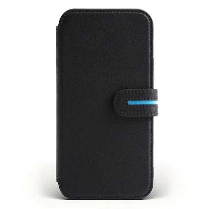 Front. Bluebonnet - Leather Folio Case for Apple iPhone 13 Pro Max - Black.