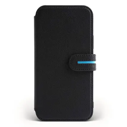 Front. Bluebonnet - Leather Folio Case with MagSafe for Apple iPhone 15 Pro - Black.