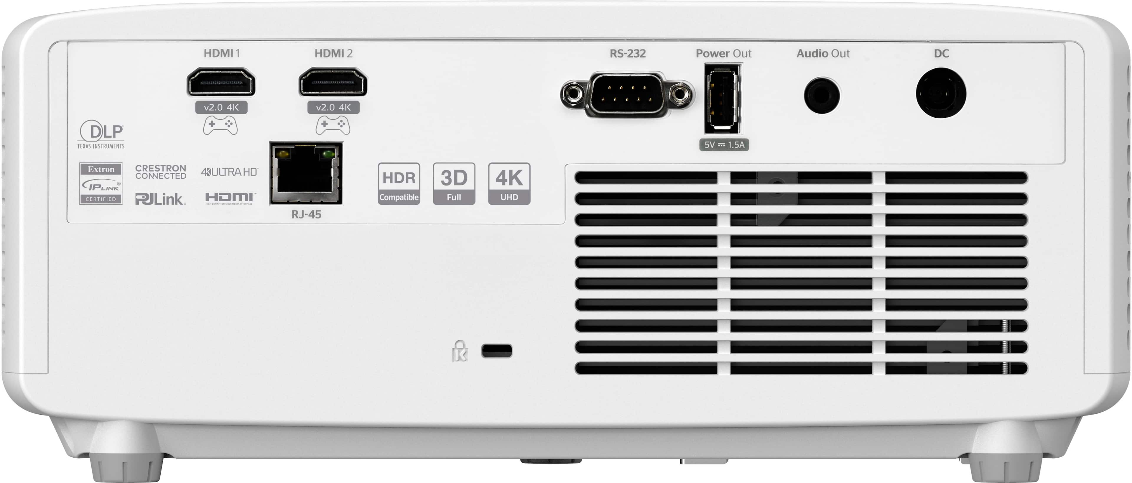 Back. Optoma - UHZ35ST Compact Short Throw Laser Home Theater and Gaming Projector, 4K UHD Laser, High Bright 3,500 Lumens - White.