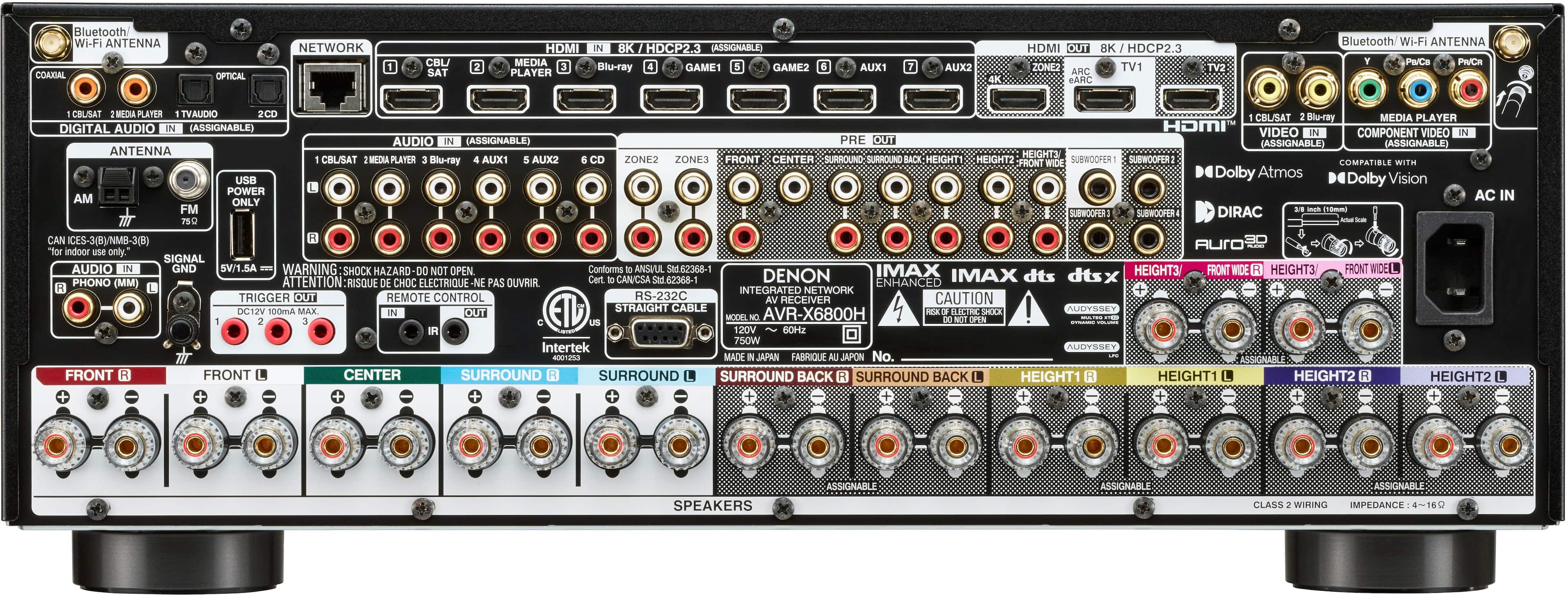 Back. Denon - AVR-X6800H 140W 11.4-Ch. Home Theater AV Receiver - Black.