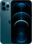 Front. Apple - Geek Squad Certified Refurbished iPhone 12 Pro Max 5G 128GB - Pacific Blue.