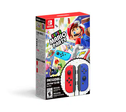 Front. Nintendo - Super Mario Party + Red & Blue Joy-Con Bundle - $39.98 Savings. - E (Everyone)
