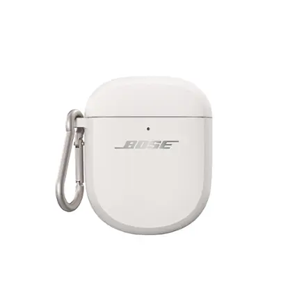 Front. Bose - Wireless Charging Case Cover for QuietComfort Ultra Earbuds and QuietComfort Earbuds II - White Smoke.