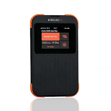 Angle. Solis - 5G Mobile Wi-Fi Hotspot - Local & International Coverage Router with Lifetime Data Plan - Black / Orange.