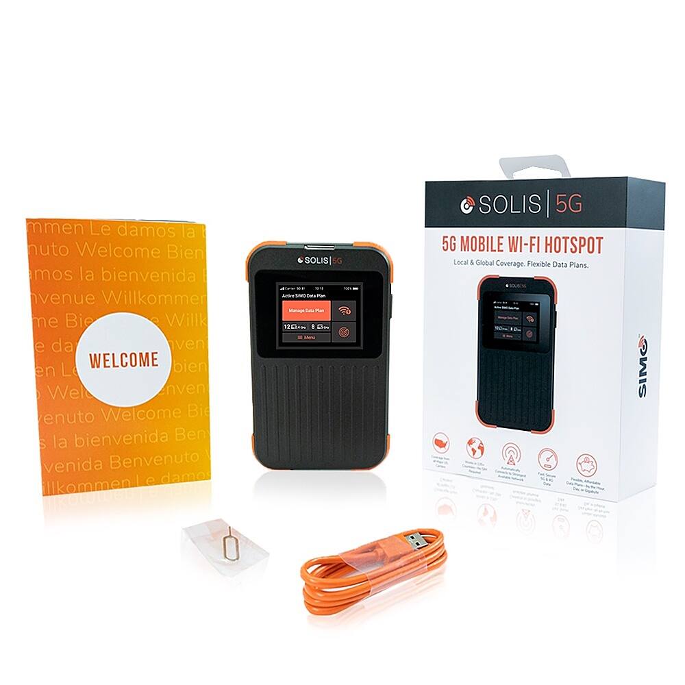 Alt View 12. Solis - 5G Mobile Wi-Fi Hotspot - Local & International Coverage Router with Lifetime Data Plan - Black / Orange.
