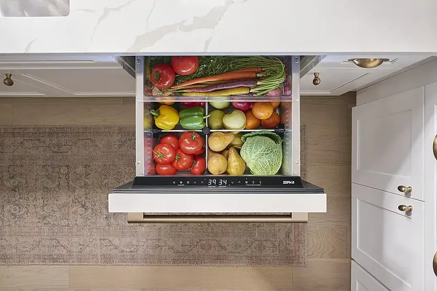 Alt View 19. Zephyr - Presrv 5.1 Cu. Ft. Built-In Dual Zone Compact Refrigerator Drawers - Panel Ready.