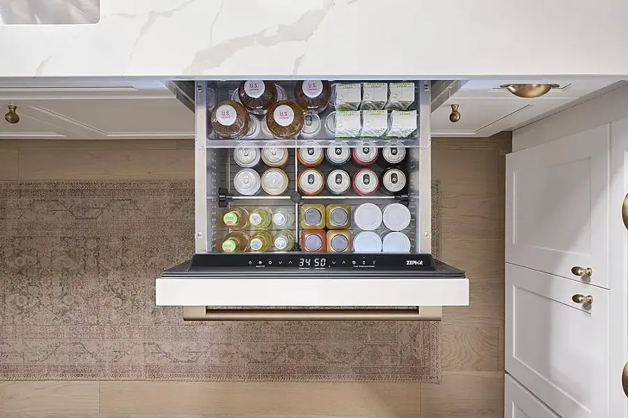 Alt View 21. Zephyr - Presrv 5.1 Cu. Ft. Built-In Dual Zone Compact Refrigerator Drawers - Panel Ready.