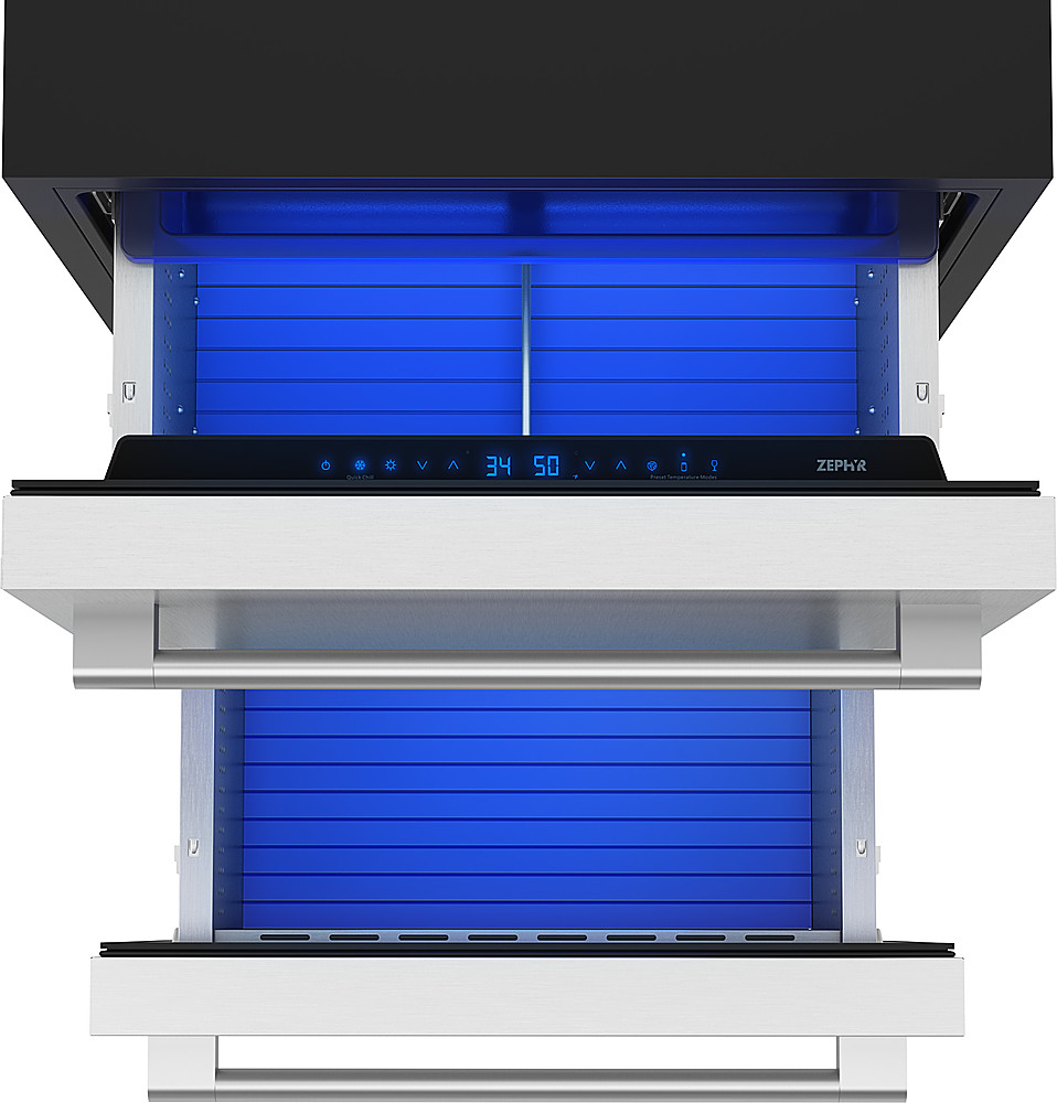 Left View: Zephyr - Presrv 5.1 Cu. Ft. Built-In Dual Zone Refrigerator Drawers - Stainless Steel