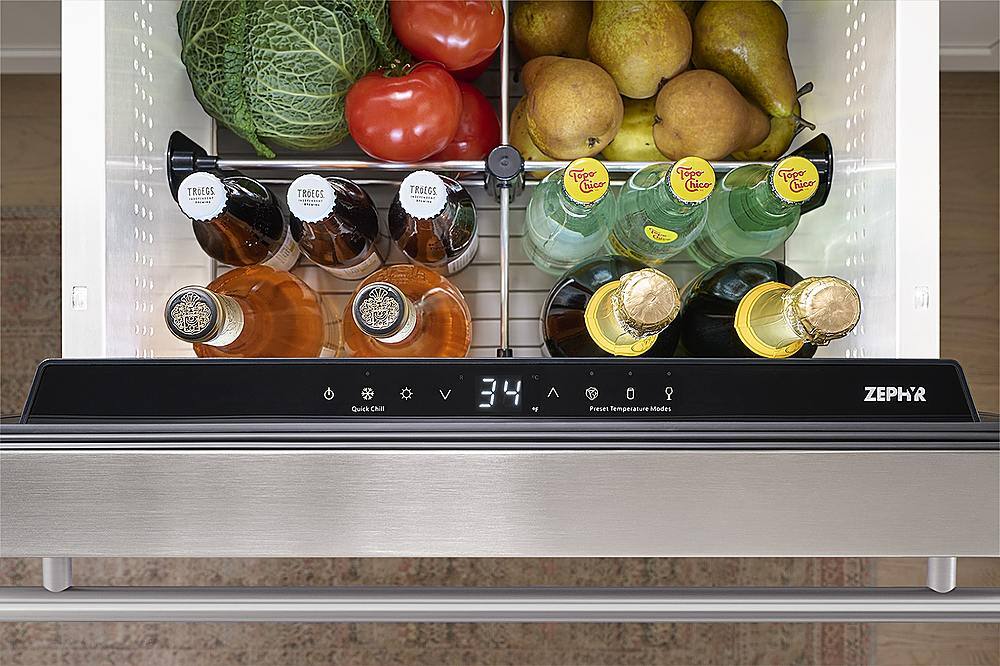 Left. Zephyr - Presrv 5.4 Cu. Ft. Built-In Single Zone Refrigerator Drawers - Stainless Steel.