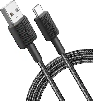 Front. Anker - 322 USB-A to USB-C Cable - 6ft, Nylon - Black.