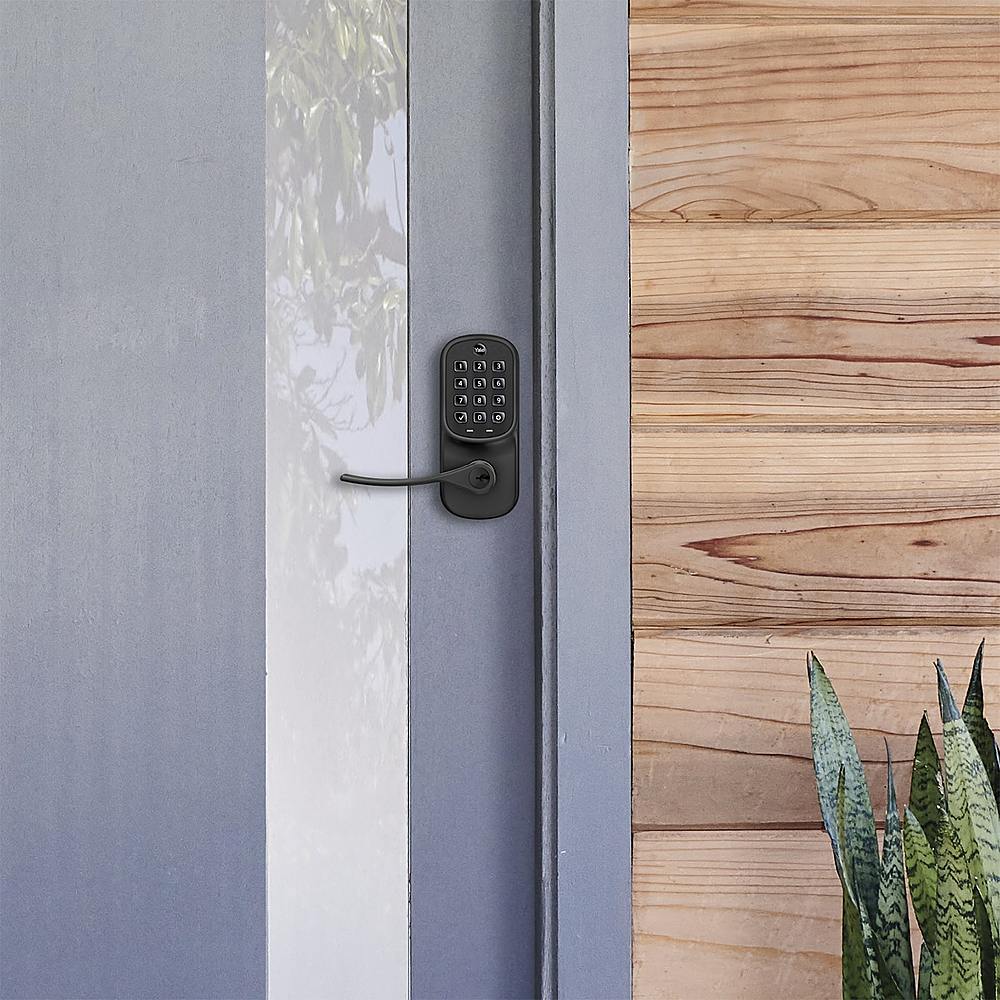 Left View: Yale - Assure Lever Smart Lock Bluetooth Replacement Handle with Keypad and App Access - Black Suede