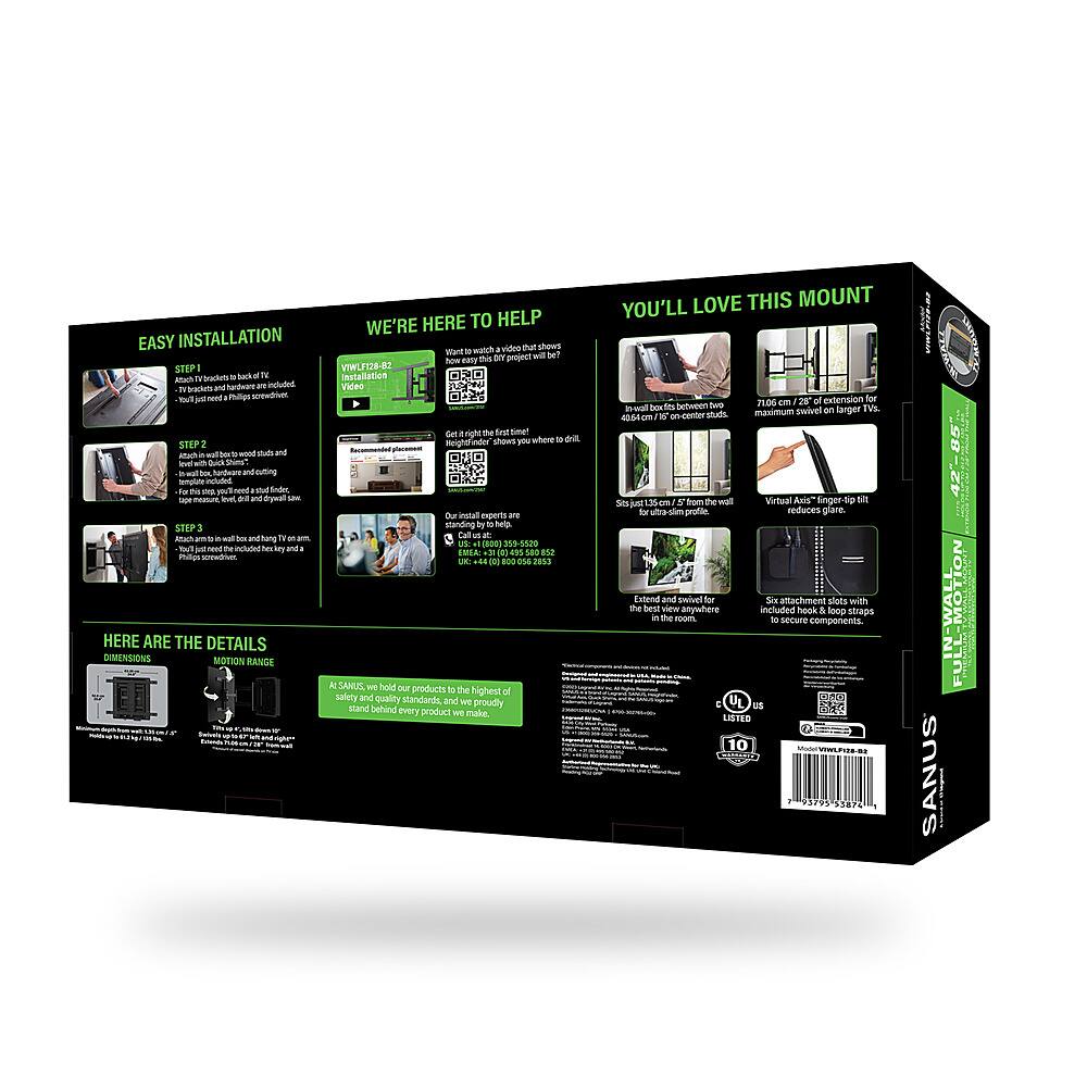 Alt View 21. Sanus - Premium Series Full Motion TV Wall Mount for Most 42"-85" TVs - Extends 28" - Black.