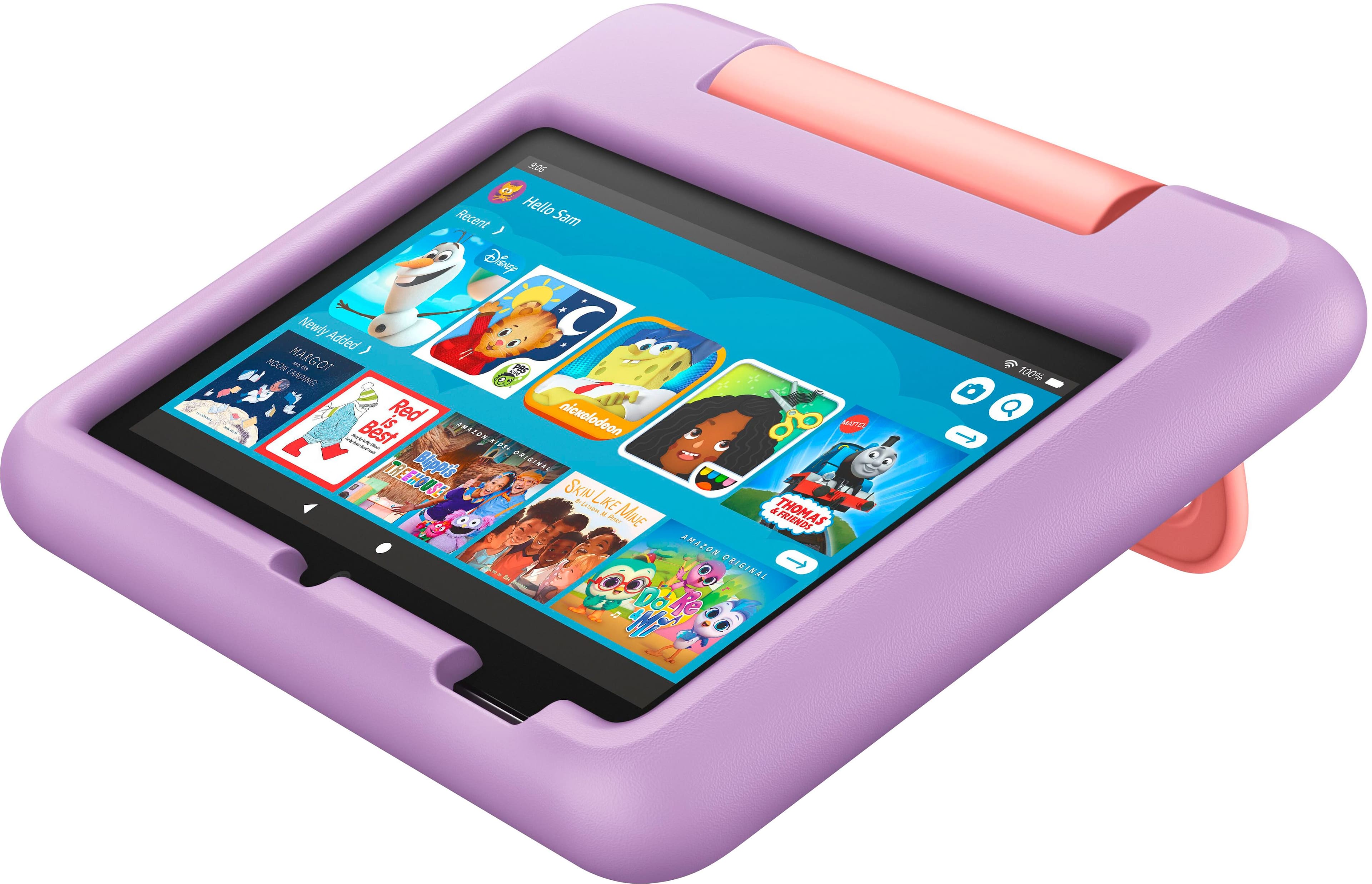Angle. Amazon - Fire 7 Kids - 7" Tablet (2023) 16GB with Amazon Kids+ (6 Month Subscription) - Purple.
