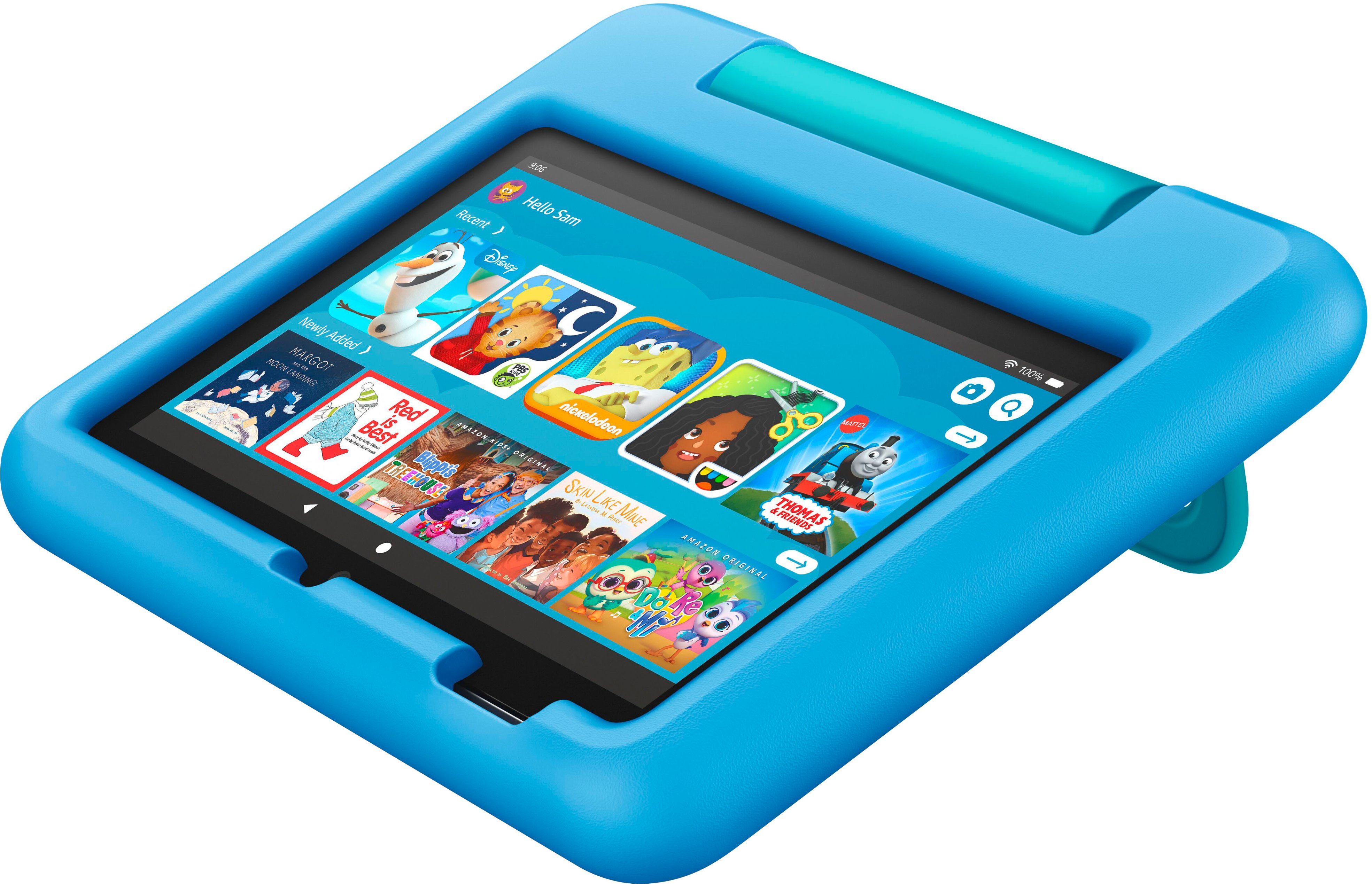 Angle. Amazon - Fire 7 Kids - 7" Tablet (2023) 16GB with Amazon Kids+ (6 Month Subscription) - Blue.