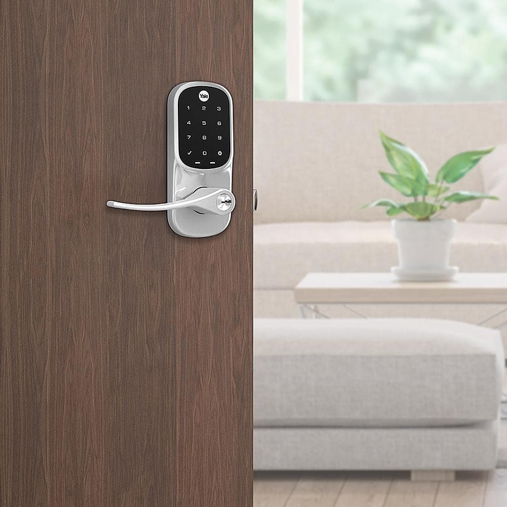 Left. Yale - Assure Lock - Smart Lock Wi-Fi Lever with Touchscreen Keypad | Key Access - Satin Nickel.